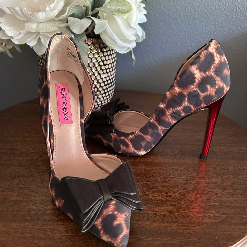 Betsy Johnson Leopard Print Heels with Black Bow